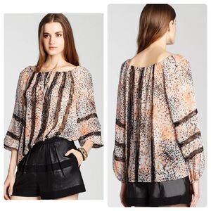 BCBG MaxAzria Rebecca Lace Blocked Peasant Blouse